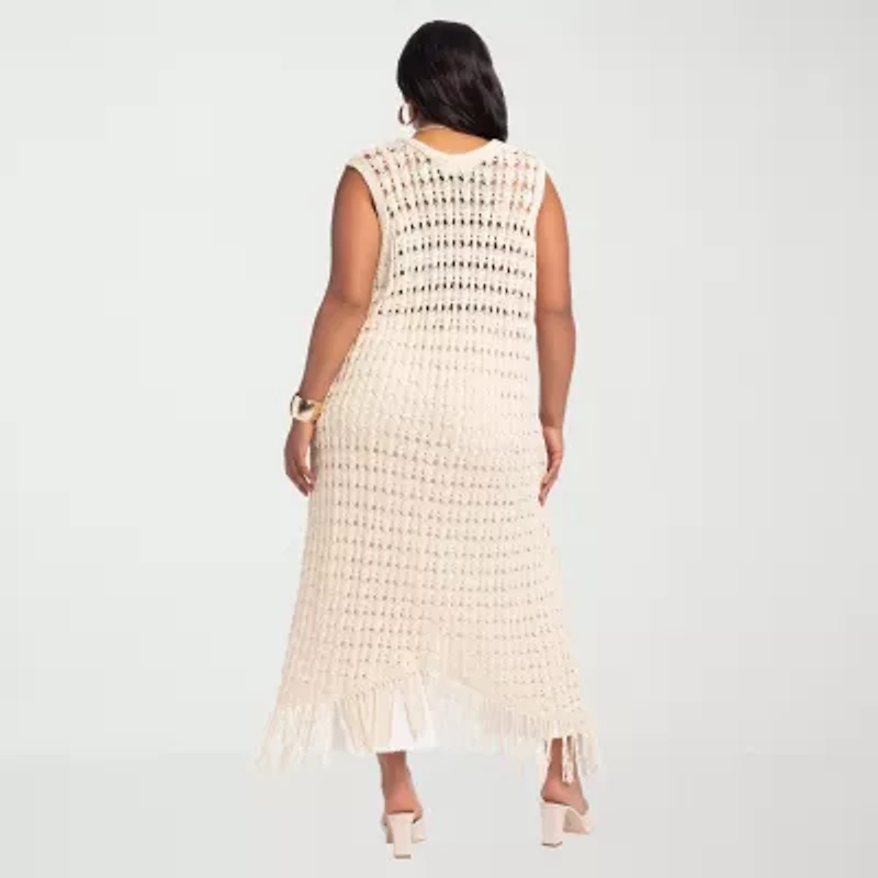 JS Jessica Simpson Womens V Neck Tie Plus Sweater Vest