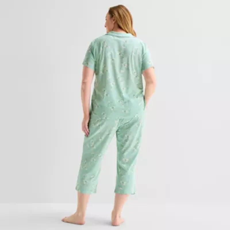 Liz Claiborne Womens Short Sleeve 2-pc. Plus Pajama Sets