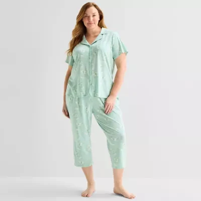 Liz Claiborne Womens Short Sleeve 2-pc. Plus Pajama Sets