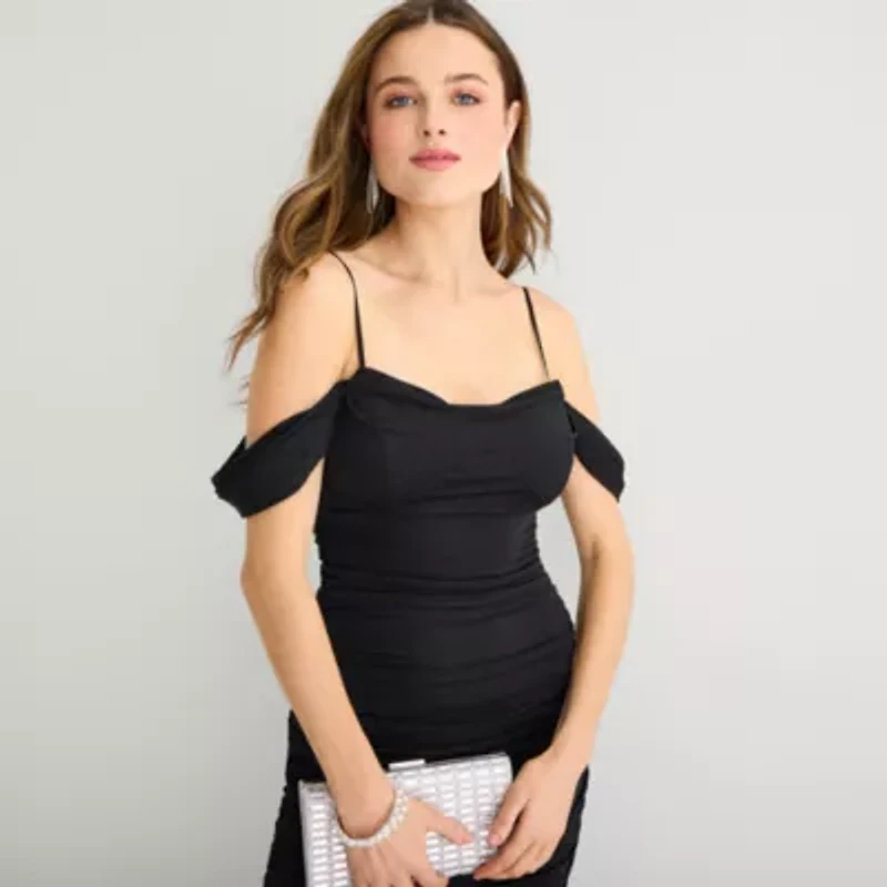 Emerald Sundae Womens Juniors Sleeveless Glitter Bodycon Dress