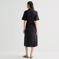 Worthington Womens Short Sleeve Tie Belt Shirt Dress