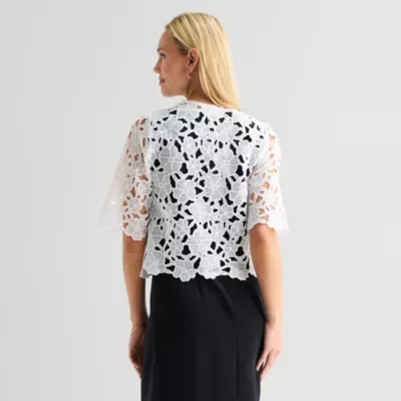 Rabbit Design Womens Short Sleeve Floral Shrug