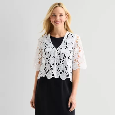 Rabbit Design Womens Short Sleeve Floral Shrug