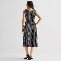 Perceptions Womens Sleeveless Polka Dot Midi Fit + Flare Dress