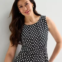 Perceptions Womens Sleeveless Polka Dot Midi Fit + Flare Dress