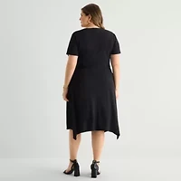 Perceptions Womens Plus Short Sleeve Fit + Flare Dress