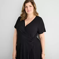 Perceptions Womens Plus Short Sleeve Fit + Flare Dress