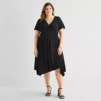 Perceptions Womens Plus Short Sleeve Fit + Flare Dress