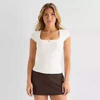 Forever 21 Womens Juniors Square Neck Short Sleeve Regular Fit Graphic T-Shirt