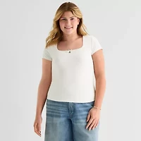 Forever 21 Womens Juniors Plus Square Neck Short Sleeve Graphic T-Shirt