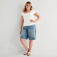 Forever 21 Womens Juniors Plus Square Neck Short Sleeve Graphic T-Shirt