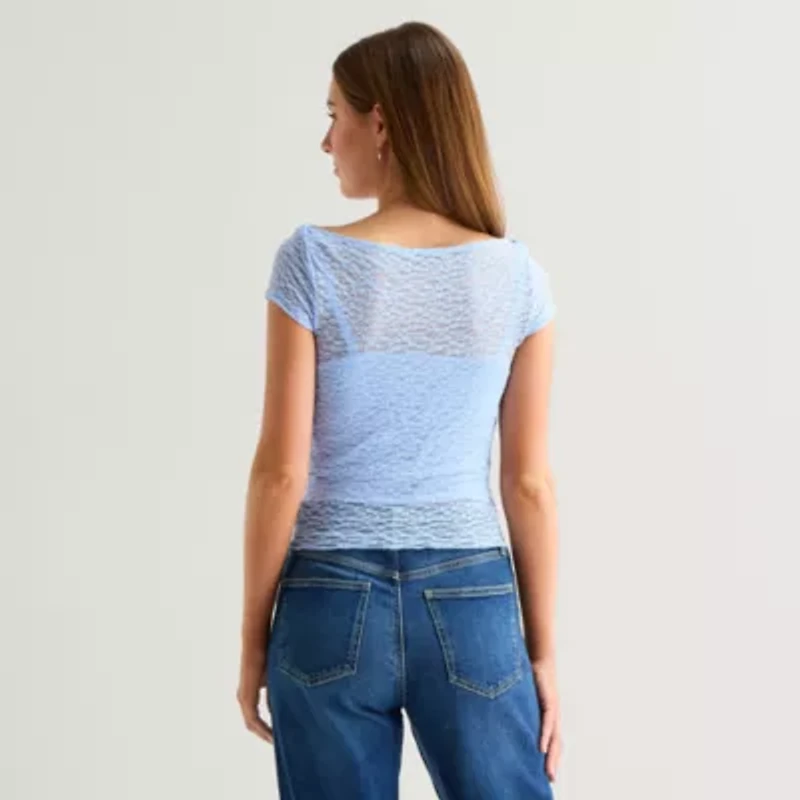 Arizona Womens Juniors Boat Neck Short Sleeve T-Shirt