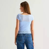 Arizona Womens Juniors Boat Neck Short Sleeve T-Shirt