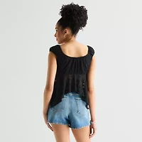 Arizona Womens Juniors Crew Neck Short Sleeve Peasant Top