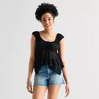 Arizona Womens Juniors Crew Neck Short Sleeve Peasant Top