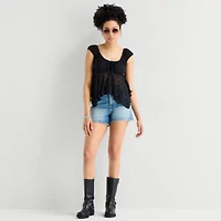 Arizona Womens Juniors Crew Neck Short Sleeve Peasant Top