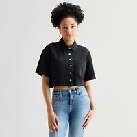 Arizona Womens Juniors Short Sleeve Regular Fit Button-Down Shirt