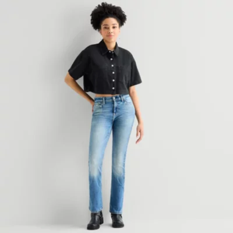 Arizona Womens Juniors Short Sleeve Regular Fit Button-Down Shirt