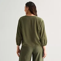Liz Claiborne Womens Split Crew Neck 3/4 Sleeve Blouse