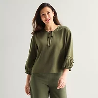 Liz Claiborne Womens Split Crew Neck 3/4 Sleeve Blouse