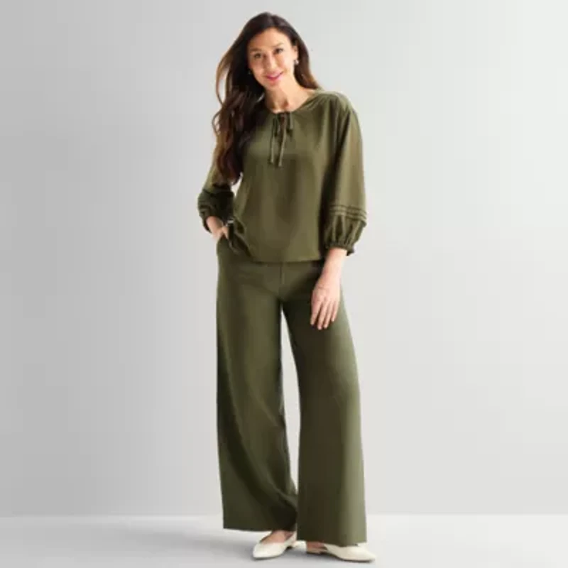 Liz Claiborne Womens Split Crew Neck 3/4 Sleeve Blouse