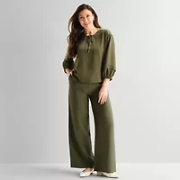 Liz Claiborne Womens Split Crew Neck 3/4 Sleeve Blouse