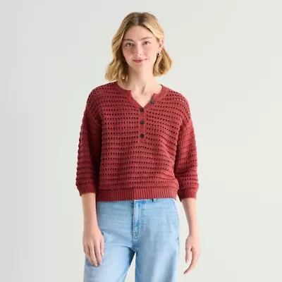 a.n.a Womens Henley Neck 3/4 Sleeve Pullover Sweater