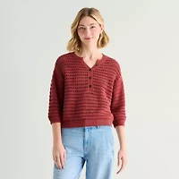 a.n.a Womens Henley Neck 3/4 Sleeve Pullover Sweater