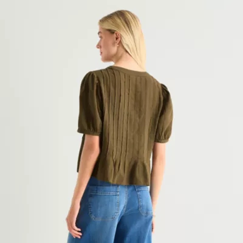 a.n.a Womens Y Neck Short Sleeve Blouse