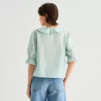 a.n.a Womens V Neck Elbow Sleeve Blouse