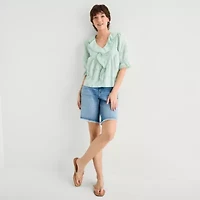 a.n.a Womens V Neck Elbow Sleeve Blouse