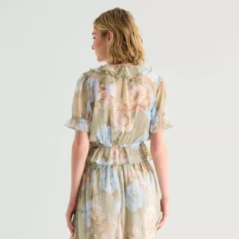 a.n.a Womens V Neck Short Sleeve Blouse