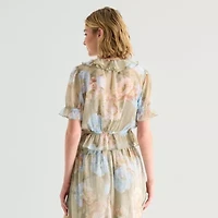 a.n.a Womens V Neck Short Sleeve Blouse