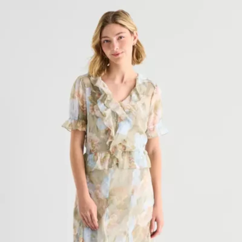 a.n.a Womens V Neck Short Sleeve Blouse