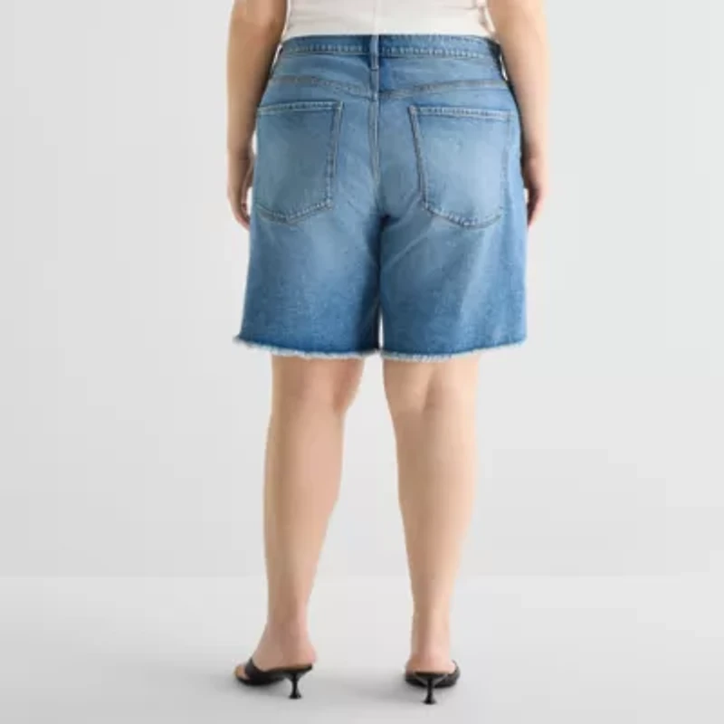 a.n.a Womens Mid Rise Plus Denim Short