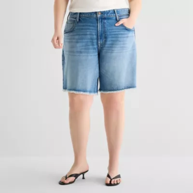 a.n.a Womens Mid Rise Plus Denim Short