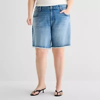 a.n.a Womens Mid Rise Plus Denim Short