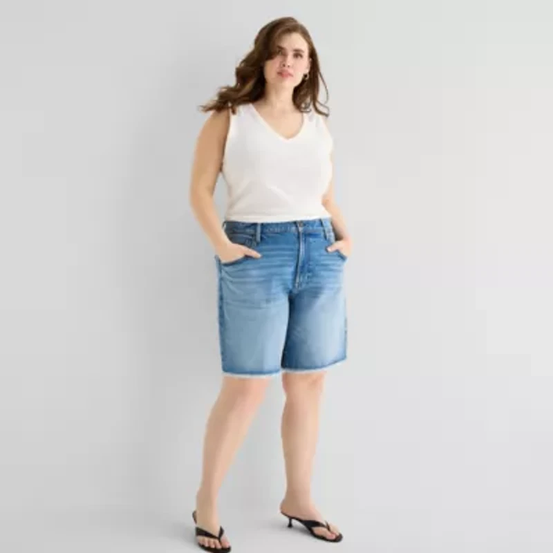 a.n.a Womens Mid Rise Plus Denim Short