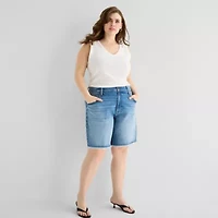 a.n.a Womens Mid Rise Plus Denim Short