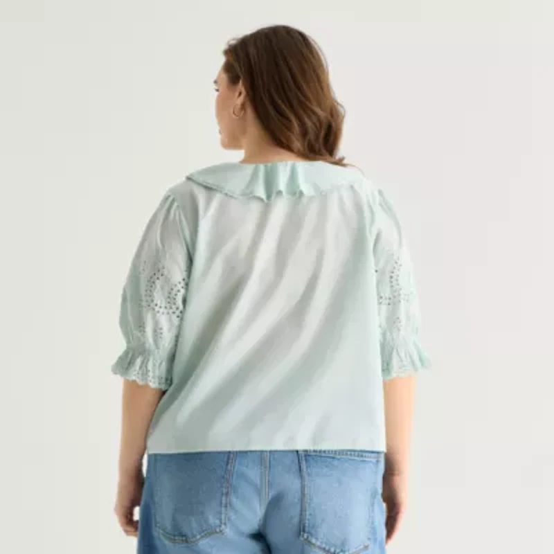 a.n.a Womens Plus V Neck Elbow Sleeve Blouse