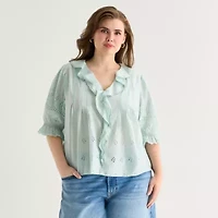 a.n.a Womens Plus V Neck Elbow Sleeve Blouse
