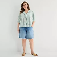 a.n.a Womens Plus V Neck Elbow Sleeve Blouse