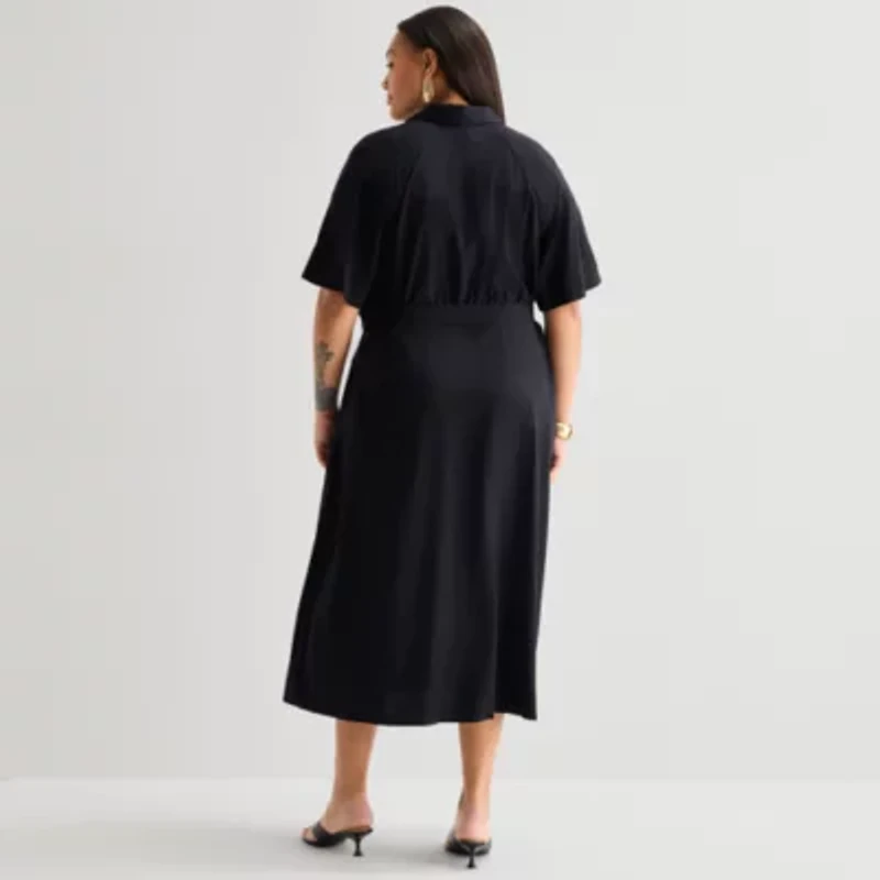 Worthington Womens Short Sleeve Tie Belt Shirt Dress