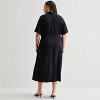 Worthington Womens Short Sleeve Tie Belt Shirt Dress