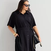 Worthington Womens Short Sleeve Tie Belt Shirt Dress