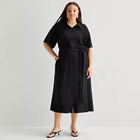 Worthington Womens Short Sleeve Tie Belt Shirt Dress