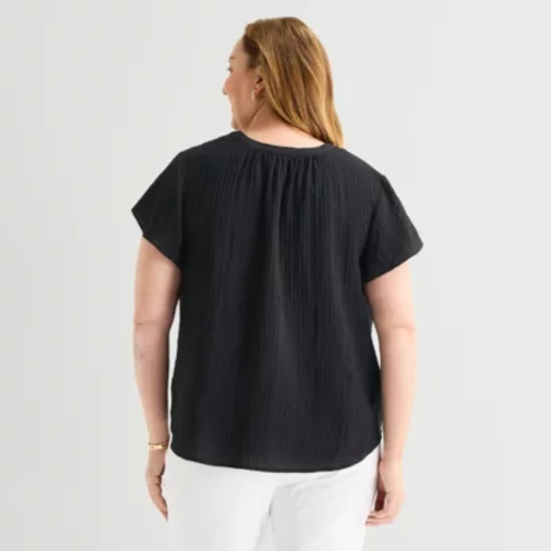Liz Claiborne Womens Plus Short Sleeve Blouse
