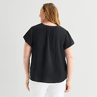 Liz Claiborne Womens Plus Short Sleeve Blouse