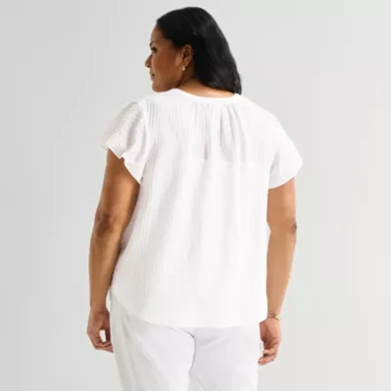 Liz Claiborne Womens Plus Short Sleeve Blouse