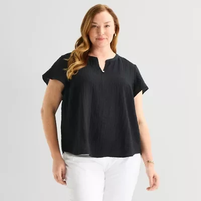 Liz Claiborne Womens Plus Short Sleeve Blouse